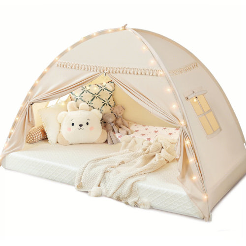 wilwolfer Kids Bed Tent Canopy with Lights & Flags - Portable Foldable Indoor Floor/Bunk Bed Tent for Twin Size, Privacy Playhouse Sleeping Space, Bedroom Decor & Ideal Kids Gifts | Wayfair