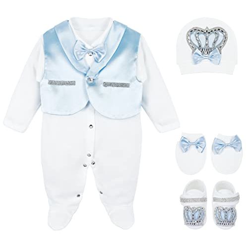 Lilax Baby Boy Jewels Crown Tuxedo Outfit Layette 5 Piece Gift Set 0-3 Months