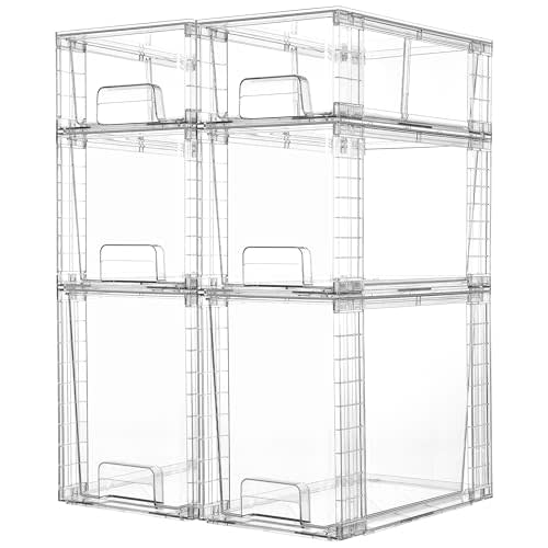 Vtopmart 6 Pack Clear Stackable Storage Drawers,Easy to Assemble Bathroom Organizers and Storage with handles,Plastic Drawers for Kitchen Pantry,Cabinet,Under Sink Organization