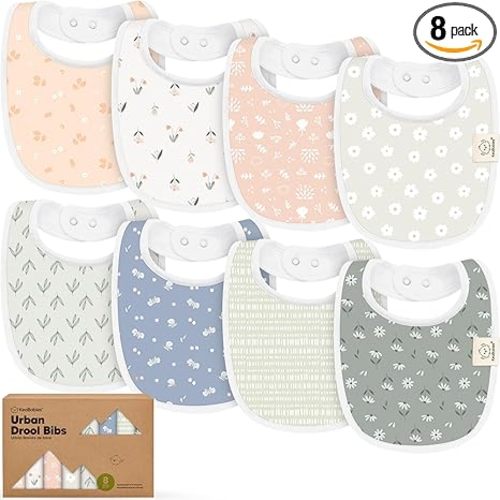 8-Pack Organic Baby Bibs for Boys, Girls - Soft Cotton Drooling and Teething Bibs for Baby Girl & Boy, Extra Absorbent, Easy to Clean & Put On for Toddler, Newborn, Infant 0-24 Months (Fleur)