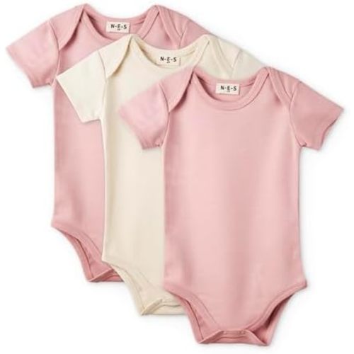N-E-S 100% Organic Cotton 3 Piece Pack Baby Girls and Boys Short Sleeve One-piece Bodysuit