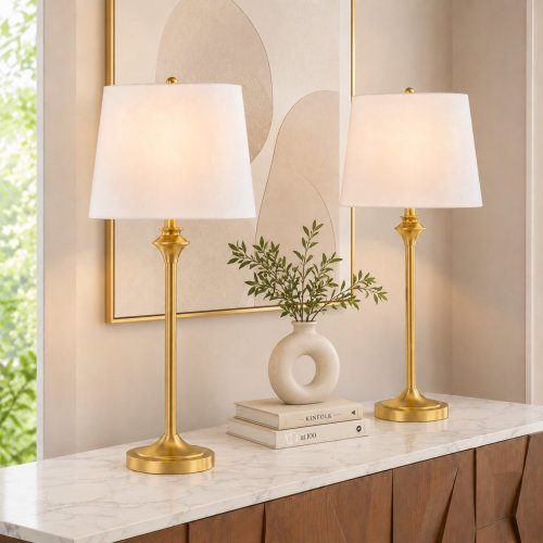 Three Posts™ Lolley 26" Modern Metal Table Lamp with Knob Switch and Linen Shade for Living Room Bedroom & Reviews | Wayfair