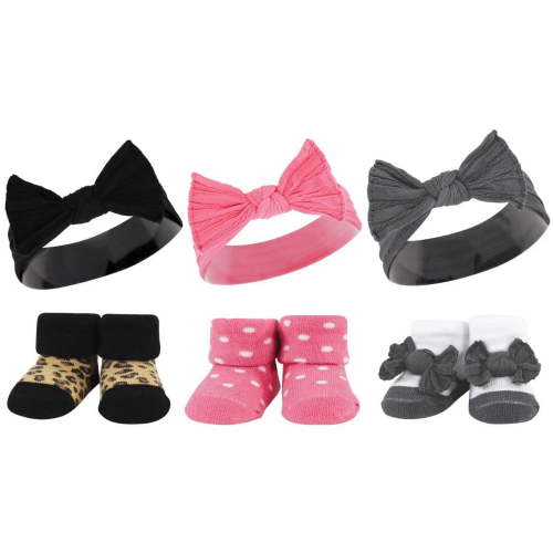 Hudson Baby Infant Girls Headband and Socks Giftset, Black Wild Rose Leopard, One Size