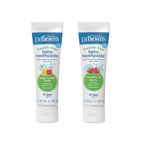 Dr. Brown's Baby Toothpaste, Strawberry and Apple Pear Flavors Toddlers and Kids Love, Fluoride Free, Made in The USA, 0-3 Years, 2-Pack