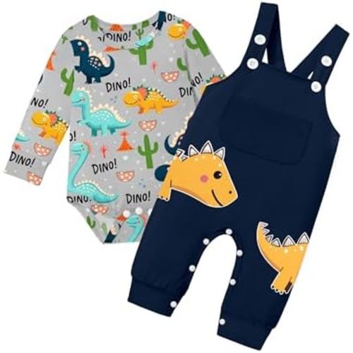 Baby Boy Clothes Dinosaur Romper Adjustable Overalls Baby Boy's Clothing Infant Boy Clothes 2PCS Outfits Fall Winter
