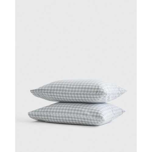 Classic Organic Percale Gingham Pillowcase Set in Blue Fog