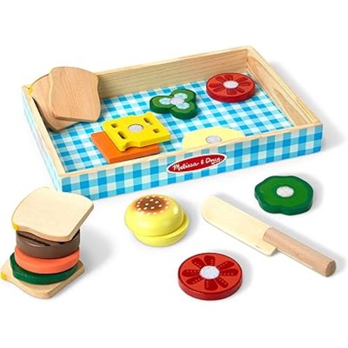 Melissa & Doug Wooden Sandwich-Making Pretend Play Food Set Food Toys for Kids Play Kitchen for Ages 3+