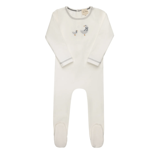 Baby Boy Footie – Ivory Blue – Cross Stitch Duckling