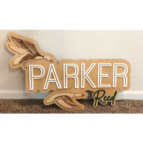 Custom Wooden  Layered Duck Mallard Name Sign: Nature Nursery Decor