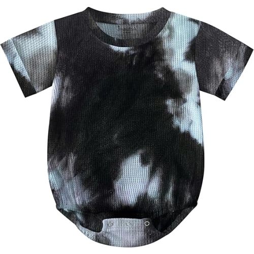 Jimonda Baby Bodysuit Newborn Tie Dye Clothes Infant Waffle One Piece Romper Baby Boys Girls Short Sleeve Jumpsuit Outfits