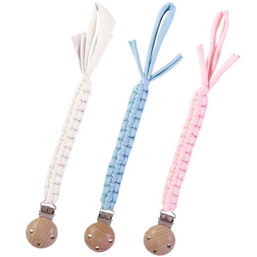 Handmade Baby Pacifier Clip for Boys and Girls, Viaky Braided Binky Clip for Babies 3 Pack, Pacifier Leash Modern Neutral Paci Clip Binkie Fastening Unisex for Newborn Infant Fits All Pacifier