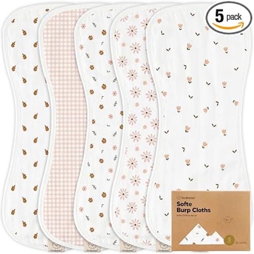 5-Pack Muslin Burp Cloths Baby Boy, Girl - Very Absorbent Baby Burp Cloth Rags, 8-Layers Viscose Derived from Bamboo Cotton Muslin Towel, Super Soft Spit Up Rags, No Shrink Washcloths (Petals)