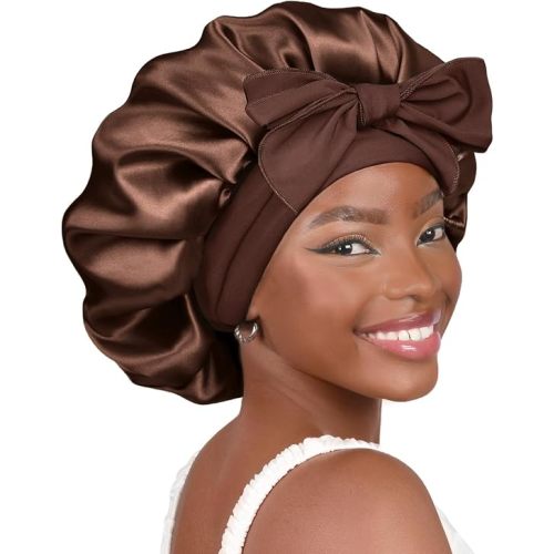YANIBEST Adjustable Silk Bonnet for Sleeping Women Double Layer Satin Bonnet Reduce Friction Prevent Frizz Curly Hair