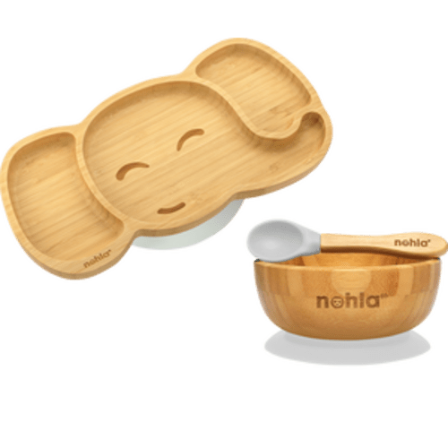 Nohla Ezra the Elephant Bamboo Baby Suction Plate, Bowl & Spoon Gift Set – nohla®
