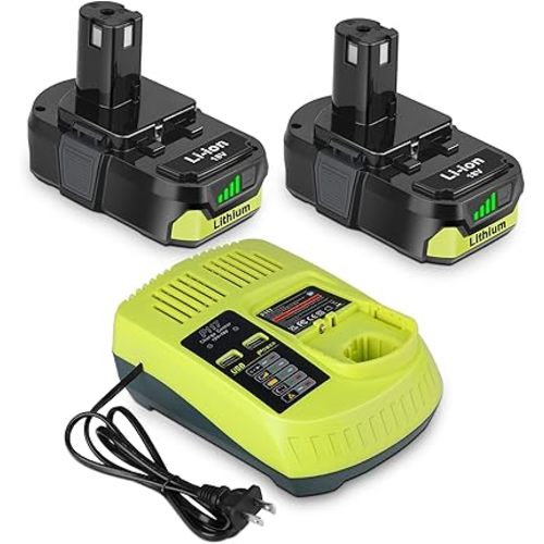 KUNLUN 2Pack 3.0Ah P102 Battery for Ryobi 18V Battery and P117 Charger Combo Compatible for Ryobi 18 Volt ONE+ P103 P104 P105 P107 P109 P190 P191 P122 Power Tools