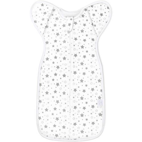 Baby Swaddle 3-6 Months - Arms Up Transitional Swaddles, Transition Swaddle Sack with Removable Cuffs & 2-Way Zipper, Gray Stars Design, Breathable Cotton Newborn Sleep Sacks