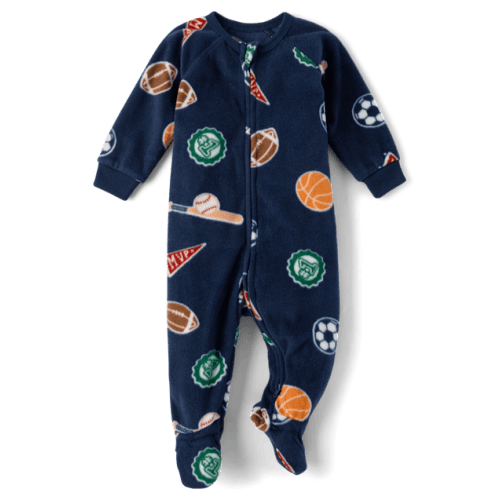 Baby And Toddler Boys Sports Dream Fleece Footed One Piece Pajamas - Blue