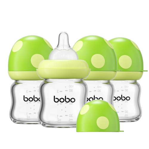 YOHKOH Glass Baby Bottles,Slow Flow Nipple,for Newborns,Green,4 oz,4pk