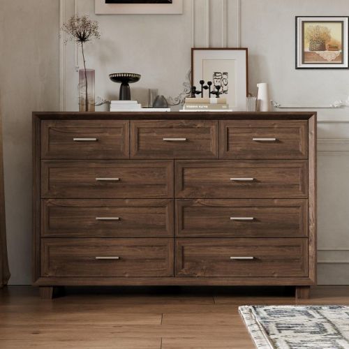 Famapy Dark Walnut Brown Dresser,Large-Sized 9 - Drawer Chest with Anti-Tipping,Storage Unit for Bedroom Organizer/Living Room/Entryway