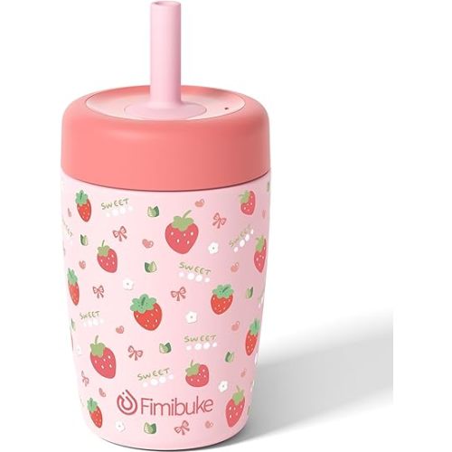 Fimibuke Kids & Toddler Cups Spill Proof, 12 OZ Insulated Sippy Cups for Toddlers Boys Girls, BPA-Free Toddler Straw Tumbler, Stainless Steel Kids Water Bottle with Twist Lids & Silicone Straw, 1 Pack