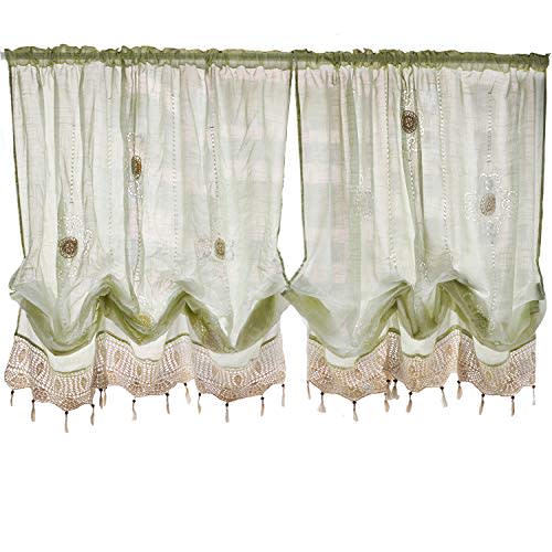 FADFAY Pastoral 57-Inch-by-69-Inch Adjustable Balloon Manual Hook Flower Shade Curtains,Light Green, 1 Panel
