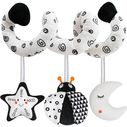 GKDOMS Baby Spiral Hanging Stroller and Car Seat Toys Black and White High Contrast Sensory Toy Newborn Plush Activity Toys Party Favors Quality Baby Shower Valentine's Gifts