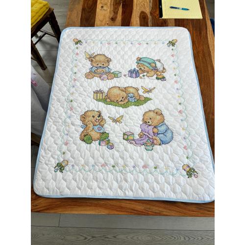 Teddy Bear Quilt, Handmade Baby Blanket, Baby Shower Gift, Baby Boy Nursery, Crib Blanket