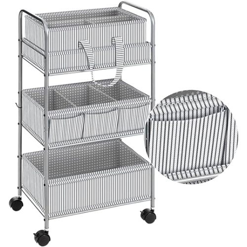 WILLBOND 2in1 Baby Diaper Caddy Organizer Cart, 3 Tier Large Capacity Metal Utility Bedside Rolling Cart with Divider for Newborn Registry Nursery Essential Must Have Gift Baby Shower Bedroom(Gray)