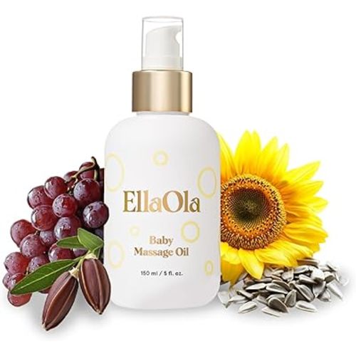 ELLAOLA Organic Moisturizing Baby Massage Oil - Non Greasy Formula Made With Natural Jojoba, Sunflower, and Argan Oil to Hydrate Skin and Protect Against Cradle Cap | 5 fl. oz.