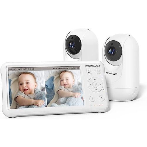 Momcozy Baby Monitor with 2 Cameras 5’’ 1080P Split Screen Video Baby Monitor with Camera and Audio no WiFi for Baby Safety 5000mAh Battery Infrared Night Vision 2-Way Audio 960ft Range Ideal Gift