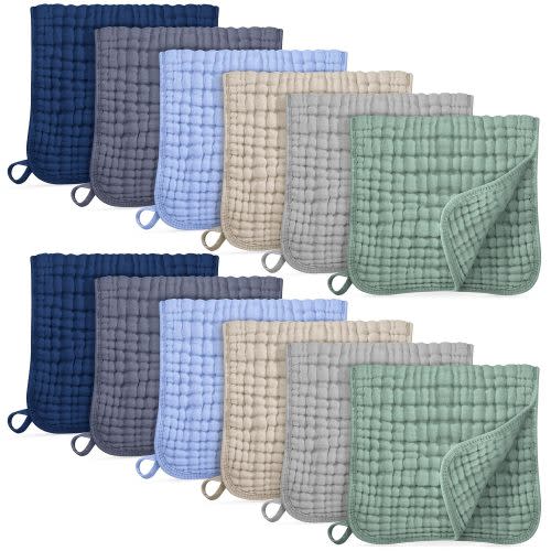 Muslin Burp Cloths for Baby 100% Cotton Burping Cloths for Boys Girls Large 20''X10'' Extra Soft and Absorbent 12 Pack - Multicolor