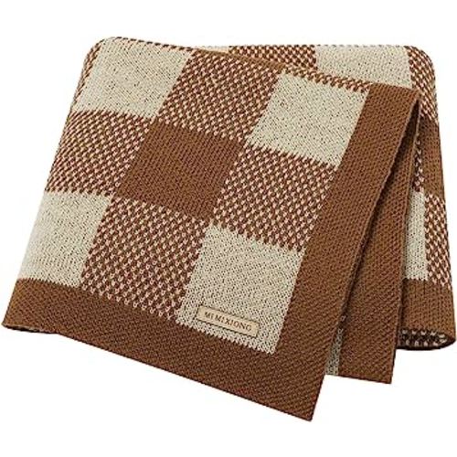 LAWKUL Crochet Coffee Baby Blankets Cable Knit Blanket Cellular Newborn Knit Crib Blanket for Boys and Girls Gender Neutral Blankets Classic Plaid Blankets 40X30 Inches