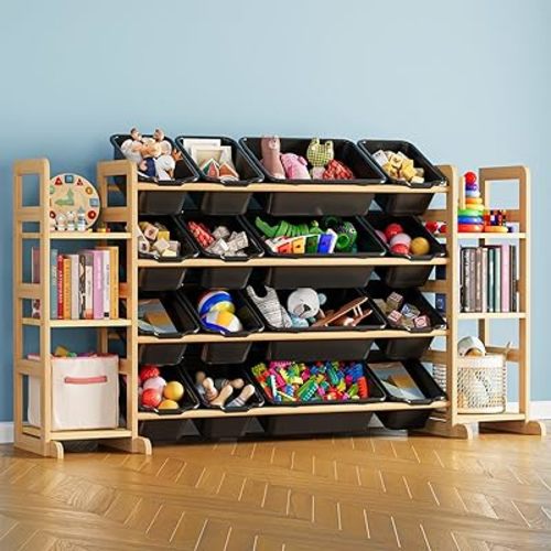SpaceAid Toy Storage Organizer with 6 Shelves and 16 Bins, Toy Organizers Storage Bookshelf, Kids Bin Shelf Toys Box Bookcase for Bedroom Playroom Organization Room Decor, True Black