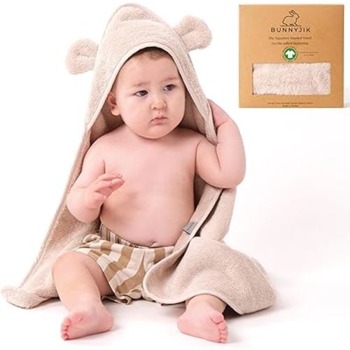 Organic Hooded Towels - Certified Organic Cotton, Long Stable Luxurious Turkish Organic Cotton, Plush Towels for Newborn (Teddy Cub, 35×35" — Baby/Toddler Size (6 Months–Toddler))