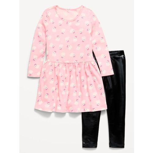 Printed Long-Sleeve Dress and Leggings Set for Toddler Girls