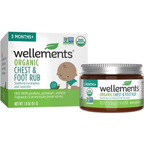 Wellements Organic Baby Chest and Foot Rub | Soothes and Comforts with Eucalyptus and Lavender | Certified Organic | Free From Petroleum, Menthol and Artificial Fragrance | 1.8 Fl Oz. | 3 Months+