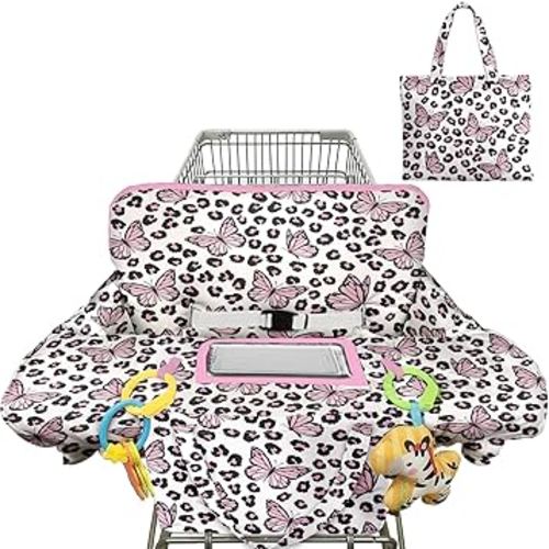 Shopping Cart Cover for Baby 2-in-1 High Chair Cover with Safety Harness Multifunctional Pink Butterfly Leopard Cart Covers for Babies Soft Padded Grocery Cart Cover for Baby Boy Girl