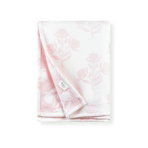 Hofdeco Premium Grandmillennial Decorative Throw Blanket 50"x70" for Patio Couch Sofa Blush Pink Woven Flowers