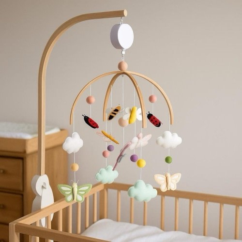 Handmade Butterfly Ladybug Baby Mobile-Nature Theme Crib Decor Gift With Clouds