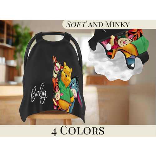 Car Seat Cover Baby Seat Canopy Personalized Baby Pooh Friends Soft Dot Blanket Design Custom Baby Name Gift Baby Shower Gift New Mom Idea