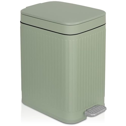 rejomiik Small Bathroom Trash Can with Lid Slim Soft Close Garbage Can Step Wastebasket Container Trash Bin for Office Bedroom Kitchen Living Room (2.6 Gallon Light Green)