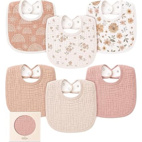 Konssy 6-Pack Muslin Cotton Baby Bibs for Drooling and Teething