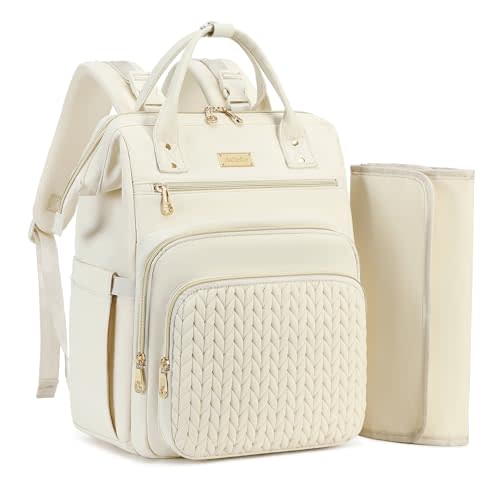 AIJIEKE Diaper Bag, Large Wide-Open Baby Diaper Backpack, Multi-functional Baby Travel Tote Bag, Diaper Bag with Changing Pad, Diaper Bags for Mom & Maternity (Beige)