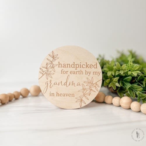 Handpicked For Earth By My Grandma In Heaven | Birth Announcement Sign | Newborn Sign | Birth Announcement Plaque | Customizable Sign