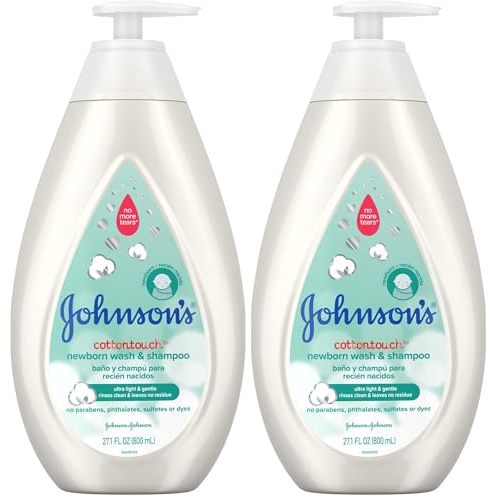 Johnson's Baby CottonTouch Newborn Baby Wash & Shampoo with No More Tears, 27.1 Fl Oz (Pack of 2)