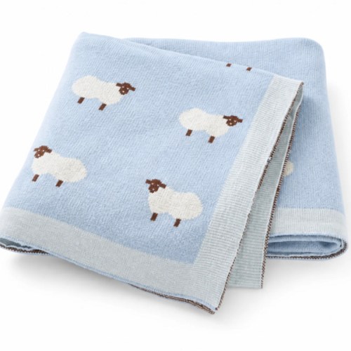 Knit Sheep Baby Blanket, 100% Cotton Nursery Blanket, Soft Newborn Swaddle Gift