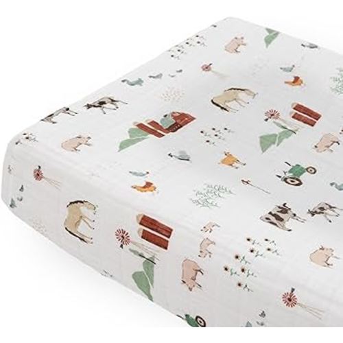 Little Unicorn - Farmyard Changing Pad Cover | 100% Cotton Muslin | Super Soft | Baby Diaper Changing | Machine Washable | 16" x 32"