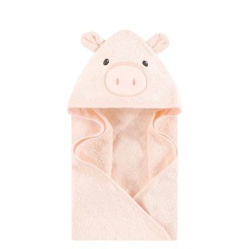 Hudson Baby Infant Girl Cotton Poly Animal Face Hooded Towel, Piggy, One Size