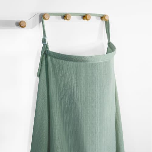 MUGVELL Muslin Nursing Covers for Breastfeeding, Arch Neckline Breast Feeding Covers for Women, Moms Privacy Breathable Summer Nursing Apron, 43.3" x 25.6" Soft Feeding Cover (Tranquil Green Grassy)