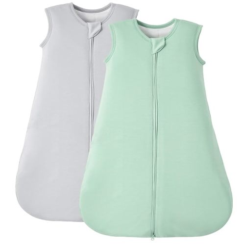 Duomiaomiao 2 Pack Buttery Soft Rayon Made from Bamboo Baby Sleep Sack 0-6 Months 1.0 TOG, Premium Baby Sleeping Bag 2-Way Zipper for Babies